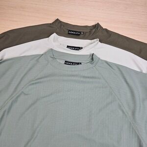 Lot of 3 Adolfo Performance T-Shirt Mens L Green White Short Sleeve Mock Neck